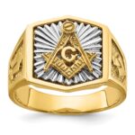 IBGoodman 14k Two-tone Men's Polished and Textured Sun Ray Blue Lodge Master Masonic Ring