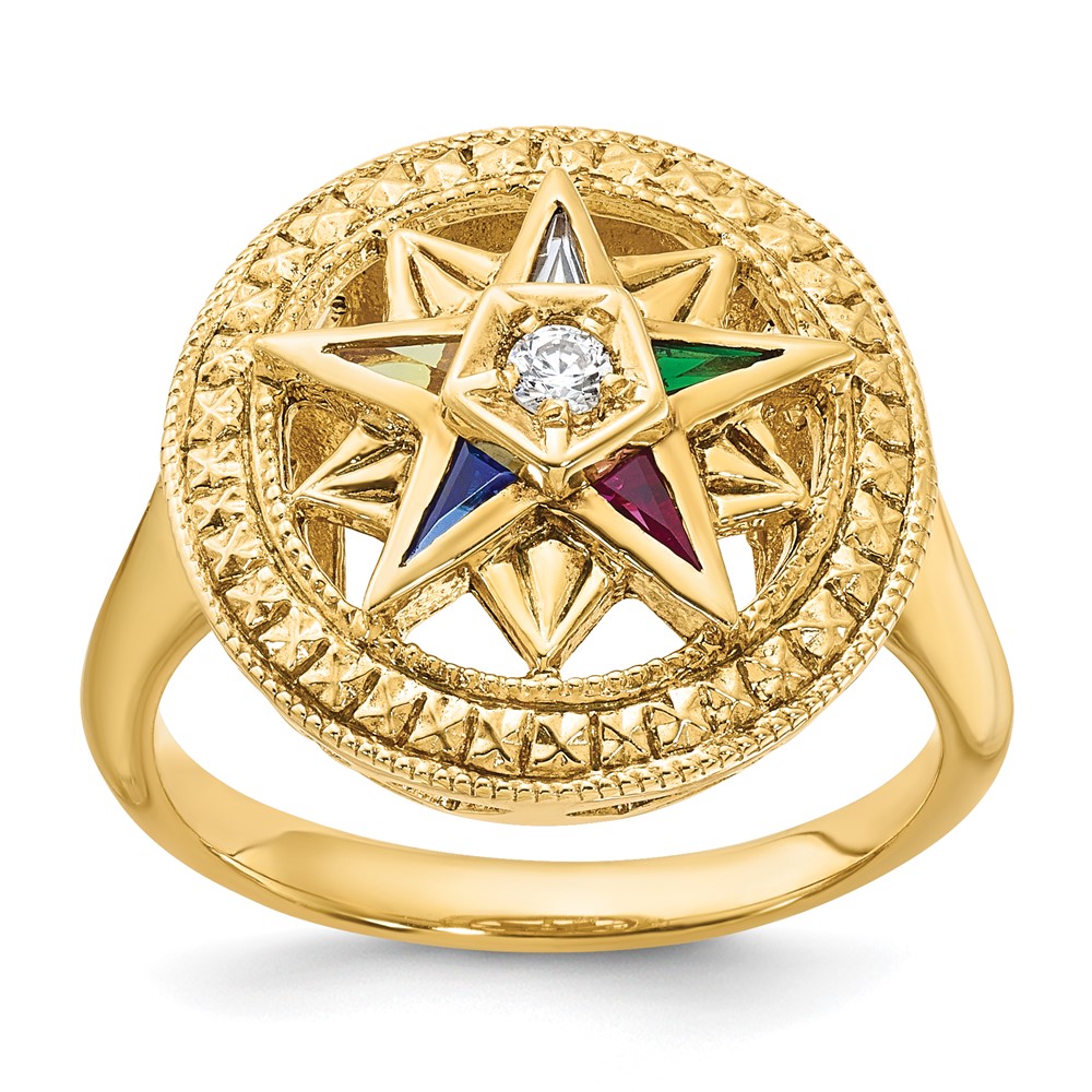 B02561-4YAA-1.jpg IBGoodman 14k Women's Polished and Textured with Multi-color CZ and Diamond Eastern Star Masonic Ring - Image 1