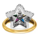IBGoodman 14k Two-tone Women's Polished and Beaded with Multi-color CZ and Diamond Eastern Star Masonic Ring - Image 5