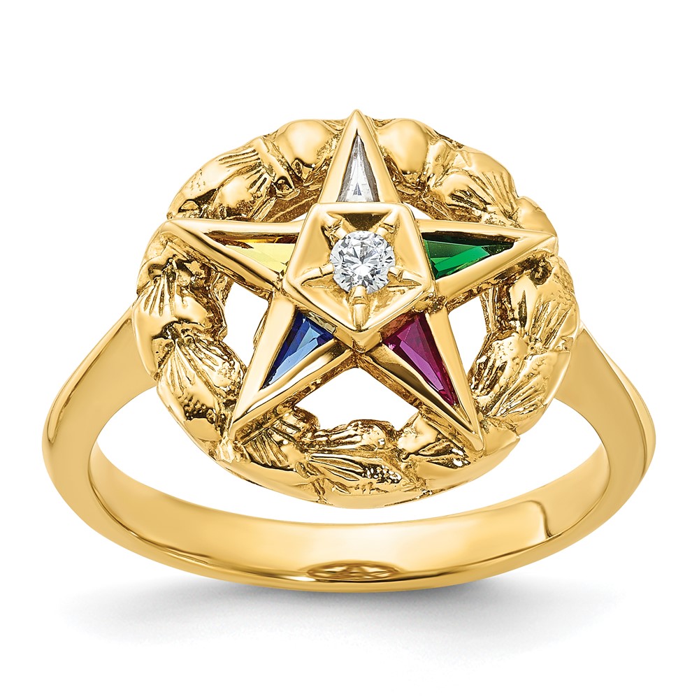 B02566-4YAA-1.jpg IBGoodman 14k Women's Polished and Textured with Multi-color CZ and Diamond Eastern Star Masonic Ring - Image 1