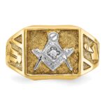 IBGoodman 14k with White Rhodium Men's Polished and Textured Diamond Blue Lodge Master Masonic Ring - Image 4
