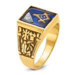 IBGoodman 10k Two-tone Men's Polished and Textured with Lab Created Sapphire and Diamond Blue Lodge Master Masonic Ring - Image 6