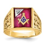 IBGoodman 14k Two-tone Men's Polished and Textured with Lab Created Ruby and Diamond Blue Lodge Master Masonic Ring