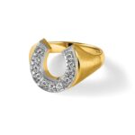 14k Two-tone IBGoodman Men's Satin Horseshoe Diamond Ring Mounting - Image 9