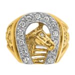 14k Two-tone IBGoodman Men's Horse and Horseshoe Diamond Ring Mounting - Image 6