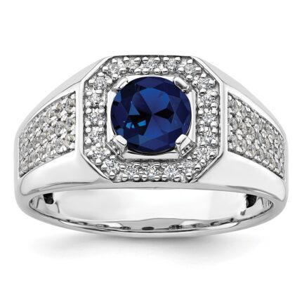 IBGoodman 14k White Gold 1/2 carat Lab Grown Diamond VS/SI+ G+ and Created Blue Sapphire Complete Men's Ring