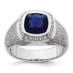 IBGoodman 14k White Gold 1 carat Lab Grown Diamond VS/SI+ G+ and Created Blue Sapphire Complete Men