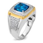 IBGoodman 14k Two-Tone 3/4 carat Lab Grown Diamond VS/SI+ G+ and Blue Topaz Complete Men's Ring - Image 6