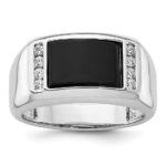 IBGoodman 14k White Gold 1/5 carat Lab Grown Diamond VS/SI+ G+ and Onyx Complete Men's Ring