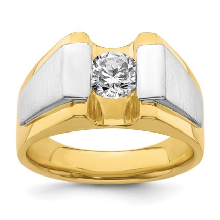 IBGoodman 14k Two-Tone 1 carat Lab Grown Diamond VS/SI+ G+ Complete Polished and Satin Men's Ring