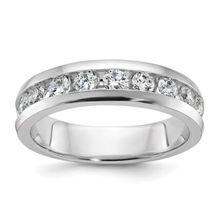 IBGoodman 14k White Gold Men's Polished 9-Stone 1 Carat AA Quality Diamond Ring