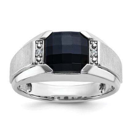 IBGoodman 14k White Gold Men's Polished and Satin Onyx and .02 Carat AA Quality Diamond Ring