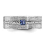 14k White Gold IBGoodman Men's Satin Lab Created Sapphire and 1/8 carat Diamond Complete Ring - Image 6
