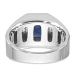 14k White Gold IBGoodman Men's Created Sapphire and 1/3 carat Diamond Complete Ring - Image 7