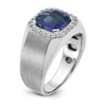 14k White Gold IBGoodman Men's Created Sapphire and 1/3 carat Diamond Complete Ring - Image 8