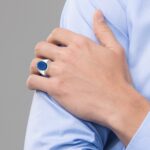 14k White Gold IBGoodman Men's Blue Agate Complete Ring - Image 4