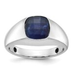 14k White Gold IBGoodman Men's Sapphire Doublet Stone Complete Ring