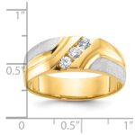 IBGoodman 14k Two-tone Men's Polished Satin and Grooved 3-Stone 1/4 Carat AA Quality Diamond Ring - Image 3