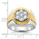 IBGoodman 14k Two-tone Men's Polished and Textured 1 Carat AA Quality Round Cluster Ring - Image 3