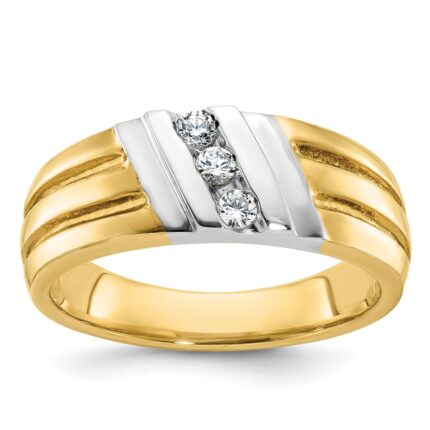 IBGoodman 10k Two-tone Men's Polished and Grooved 3-Stone 1/5 Carat A Quality Diamond Ring