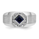 14k White Gold IBGoodman Men's Gemstone and Diamond Satin Ring Mounting - Image 6