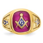 IBGoodman 10k Men's Polished and Textured with Blue Enamel and Lab Created Ruby Blue Lodge Master Masonic Ring - Image 6