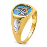 IBGoodman 14k with White Rhodium Men's Polished and Textured with Lab Created Sapphire Blue Lodge Master Masonic Ring - Image 8