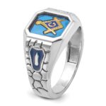 IBGoodman 14k White Gold Men's Polished and Textured with Blue Enamel and Lab Created Sapphire Blue Lodge Master Masonic Ring - Image 6