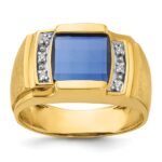 14k IBGoodman Men's Created Sapphire and 1/20 carat Diamond Complete Ring