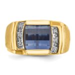 14k IBGoodman Men's Created Sapphire and 1/20 carat Diamond Complete Ring - Image 6