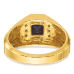 14k IBGoodman Men's Created Sapphire and 1/20 carat Diamond Satin Complete Ring - Image 7