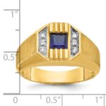 14k IBGoodman Men's Created Sapphire and 1/20 carat Diamond Satin Complete Ring - Image 3