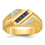 14k IBGoodman Men's Created Sapphire and Diamond Satin Complete Ring