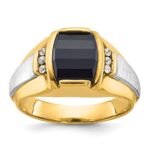 14k Two-tone IBGoodman Men's Satin Onyx and 1/10 carat Diamond Complete Ring