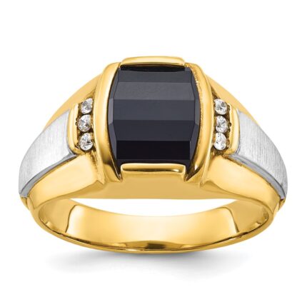 14k Two-tone IBGoodman Men's Satin Onyx and 1/10 carat Diamond Complete Ring