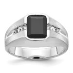 IBGoodman 14k White Gold Men's Polished and Satin Onyx and 1/8 Carat AA Quality Diamond Ring