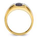 IBGoodman 14k Two-tone Men's Polished Satin and Grooved Lab Created Sapphire and AA Quality Diamond Ring - Image 2