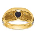 IBGoodman 14k Two-tone Men's Polished Satin and Grooved Lab Created Sapphire and AA Quality Diamond Ring - Image 7