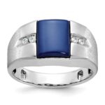 14k White Gold IBGoodman Men's Created Blue Star Sapphire and 1/15 carat Diamond Satin Complete Ring