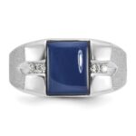14k White Gold IBGoodman Men's Created Blue Star Sapphire and 1/15 carat Diamond Satin Complete Ring - Image 6