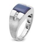 14k White Gold IBGoodman Men's Created Blue Star Sapphire and 1/15 carat Diamond Satin Complete Ring - Image 8