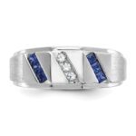 14k White Gold IBGoodman Men's Satin Lab Created Sapphire and 1/10 carat Diamond Complete Ring - Image 5