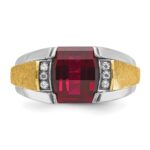 14k Two-tone IBGoodman Men's Satin Created Ruby and 1/20 carat Diamond Complete Ring - Image 6