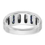 IBGoodman 14k White Gold Men's Polished and Satin 3-Row Lab Created Sapphire and 1/10 Carat AA Quality Diamond Ring - Image 6