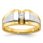 14k Two-tone IBGoodman Men's Polished and Satin 1/4 carat Diamond Complete Ring