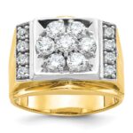 IBGoodman 14k Two-tone Men's Polished and Satin 1 1/2 Carat AA Quality Diamond Cluster Ring