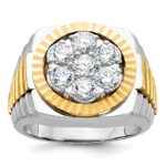IBGoodman 14k Two-tone Men's Polished Satin and Diamond-cut Round Cluster Ring Mounting