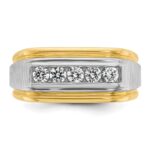 IBGoodman 14k Two-tone Men's Polished Satin and Grooved 5-Stone 1/2 Carat A Quality Diamond Ring - Image 3