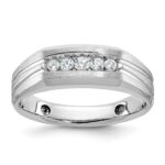 IBGoodman 14k White Gold Polished Satin and Grooved Five Stone Men's Ring Mounting