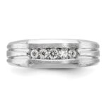 IBGoodman 14k White Gold Polished Satin and Grooved Five Stone Men's Ring Mounting - Image 5